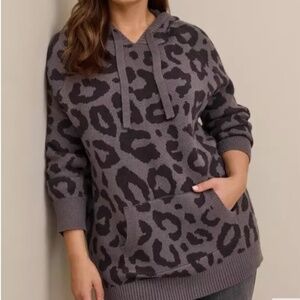 Torrid Jacquard Pullover Hooded Sweater Gray Black Leopard Print Size 4X